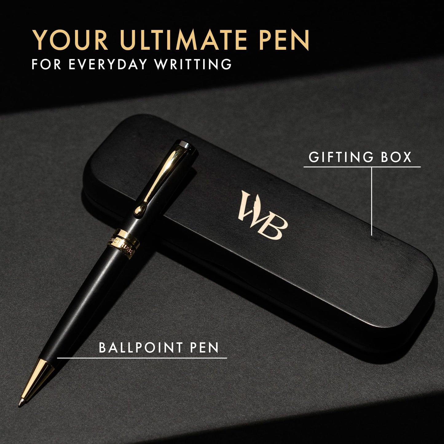 Wordsworth and Black Ballpoint Pen Set - Stunning Luxury Pen Bamboo Blackwood Gold Finish, Refillable, Best Ball Pen for Men & Women, Black Ink Refill, Elegant, Point Pen