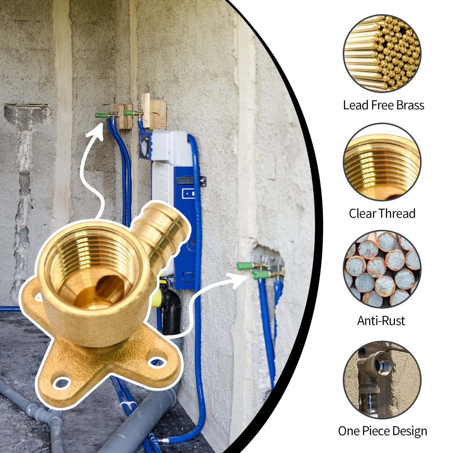 10 Pack Drop Ear Elbow Fittings, PEX 1/2" x 1/2" NPT Female Threaded Adapter Crimp Fitting, Brass, Full Port for PEX pipes in plumbing jobs