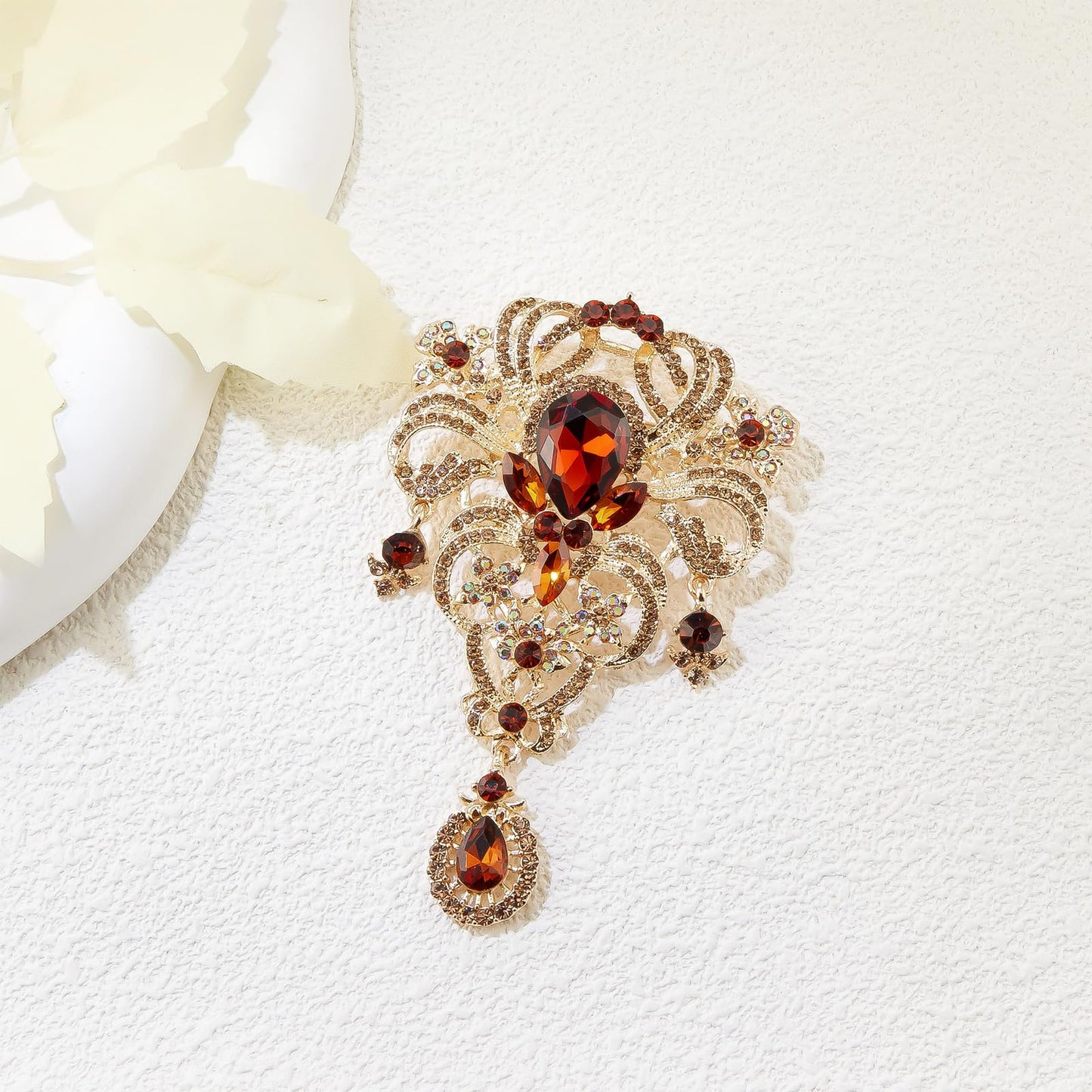YOQUCOL Retro Brown Austrian Crystal Big Brooch Pin for Women Large Flower Shape Brooches Lapel Pins for Sweater,Coat Dress Accessories