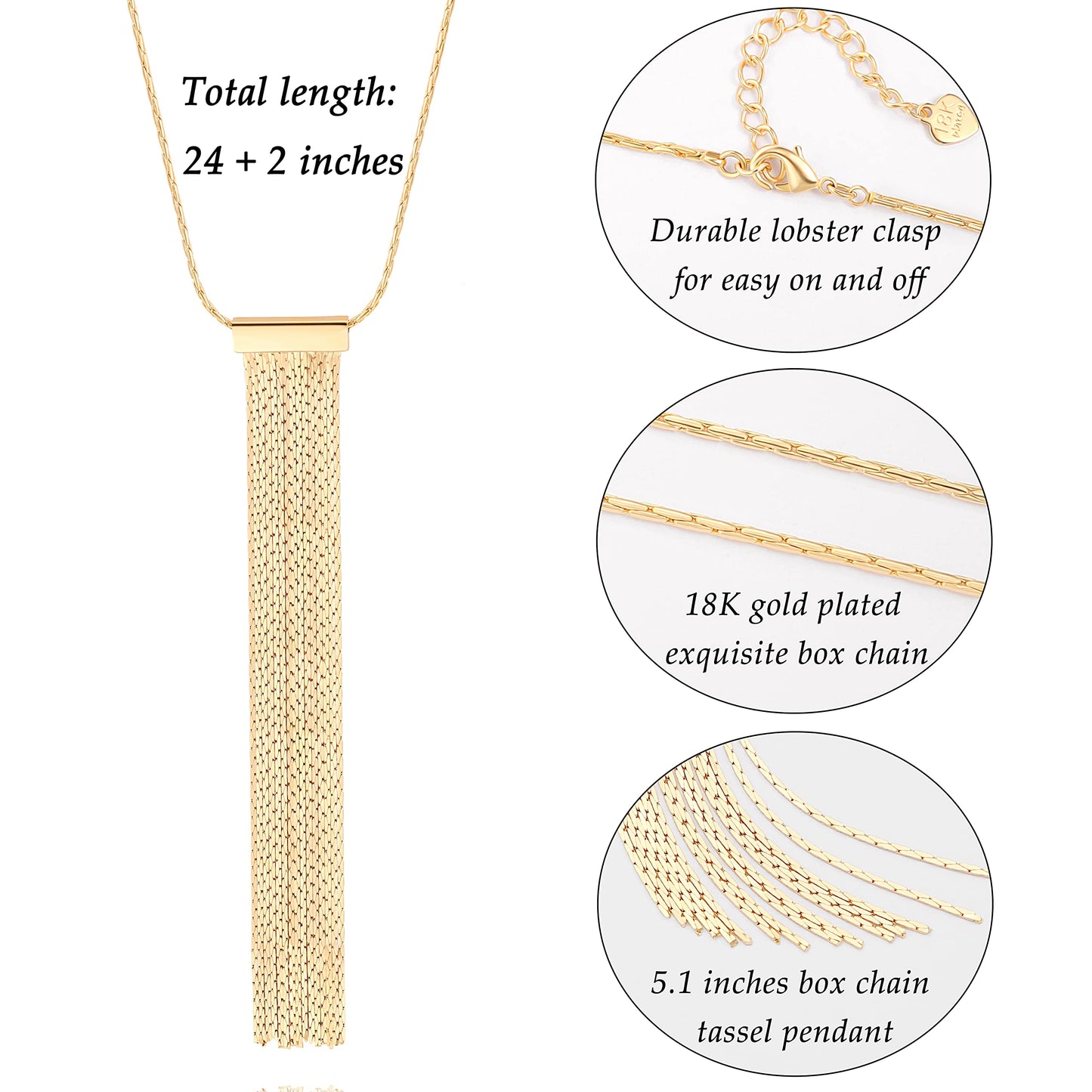 PERNNLA PEARL Statement Tassel Pendant Long Necklaces Dainty Gold Box Chain Necklaces for Women Trendy Y Necklace Boho Charm Jewelry
