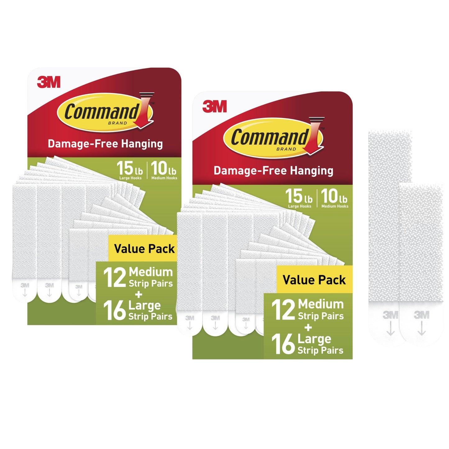 Command 15 lb & 10 lb Large and Medium Picture Hanging Strips, 2‑Pack (56 Pairs / 112 Strips), Damage‑Free Hanging Picture Hangers, Great for Home Decor, White Adhesive