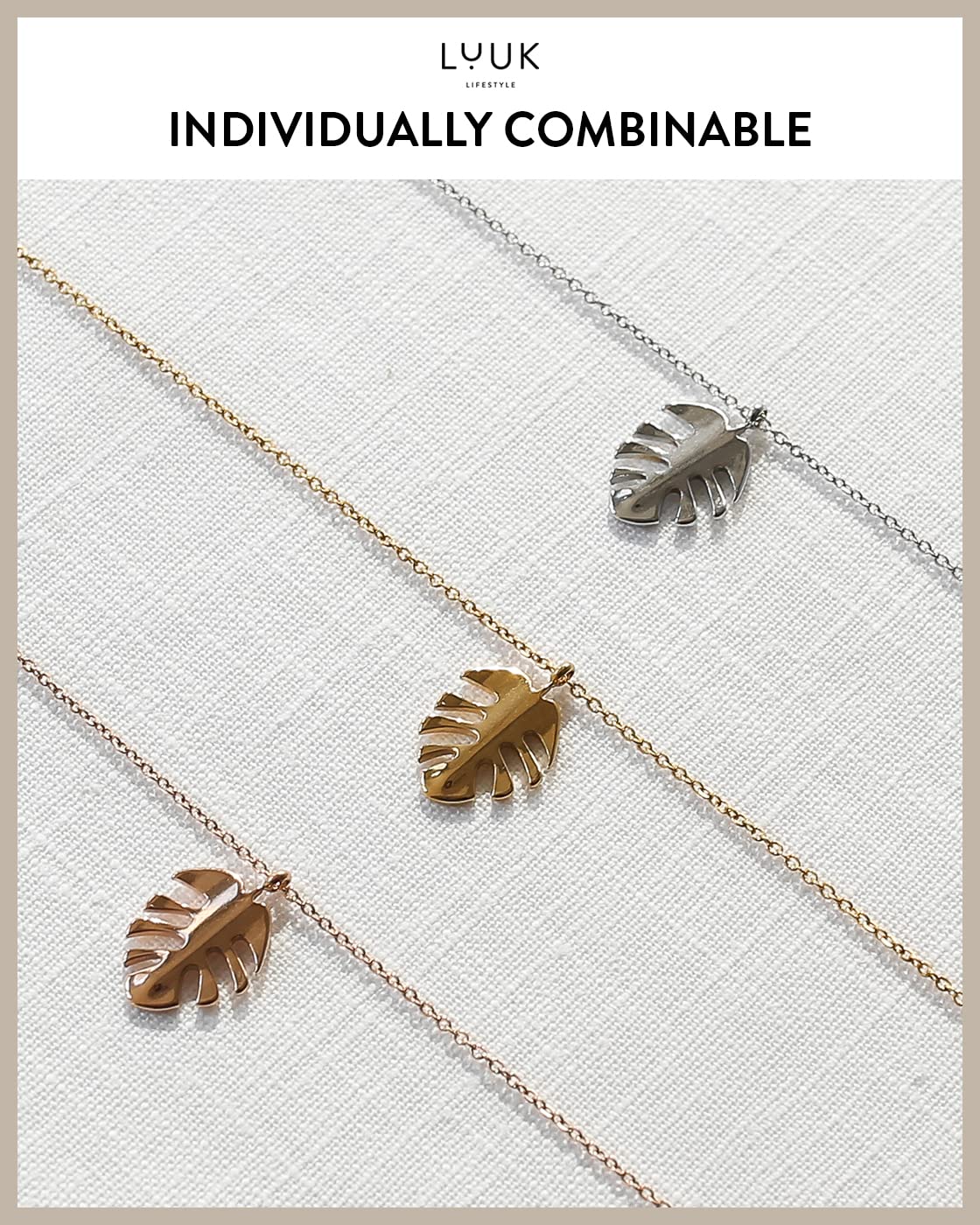 LUUK LIFESTYLE Necklace for women in stainless steel with monstera leaf pendant and HAPPINESS card, gift idea, symbol of nature and well-being, necklace for women, women jewelry, silver