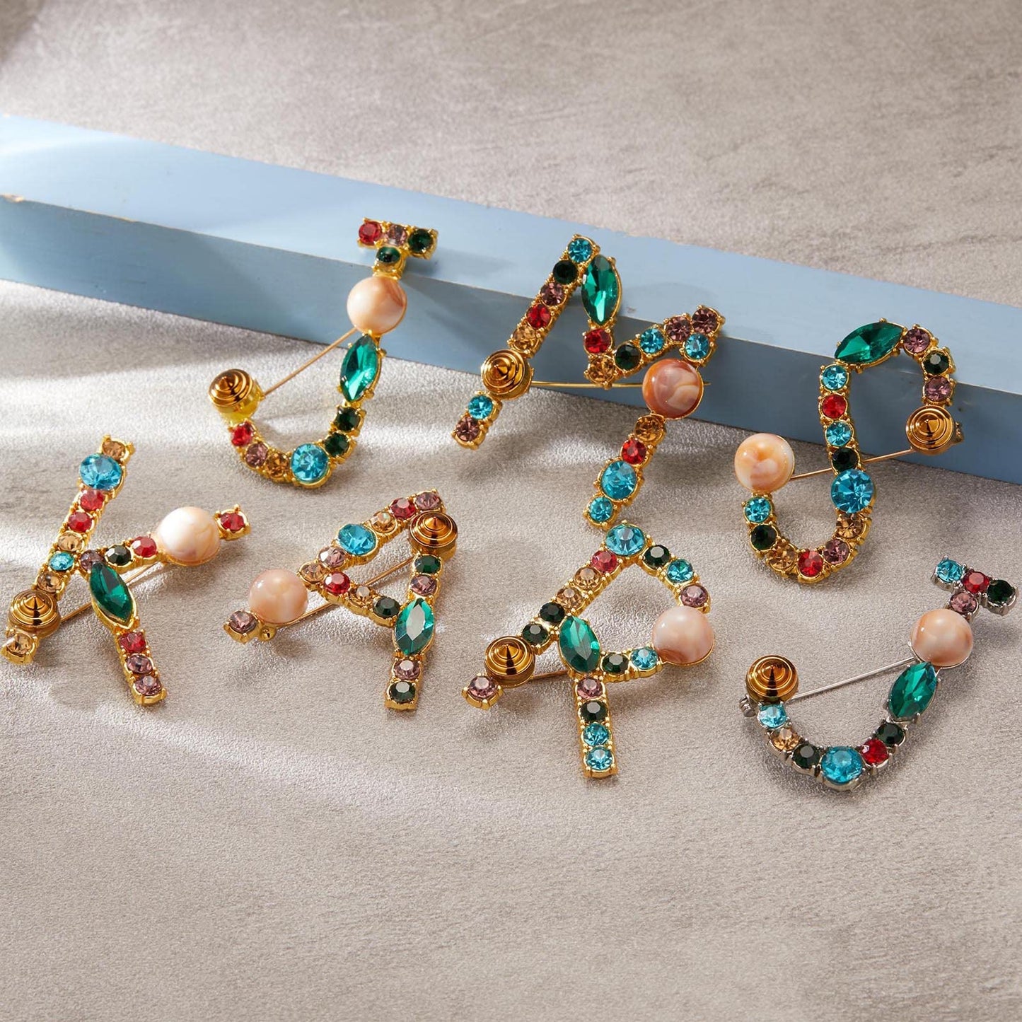 RINHOO Pearl Initial Brooch Pin Crystal A-Z 26 Alphabet Letters Brooch Colorful Enamel Breastpin Pin Jewelry for women Gifts (Gold-A)