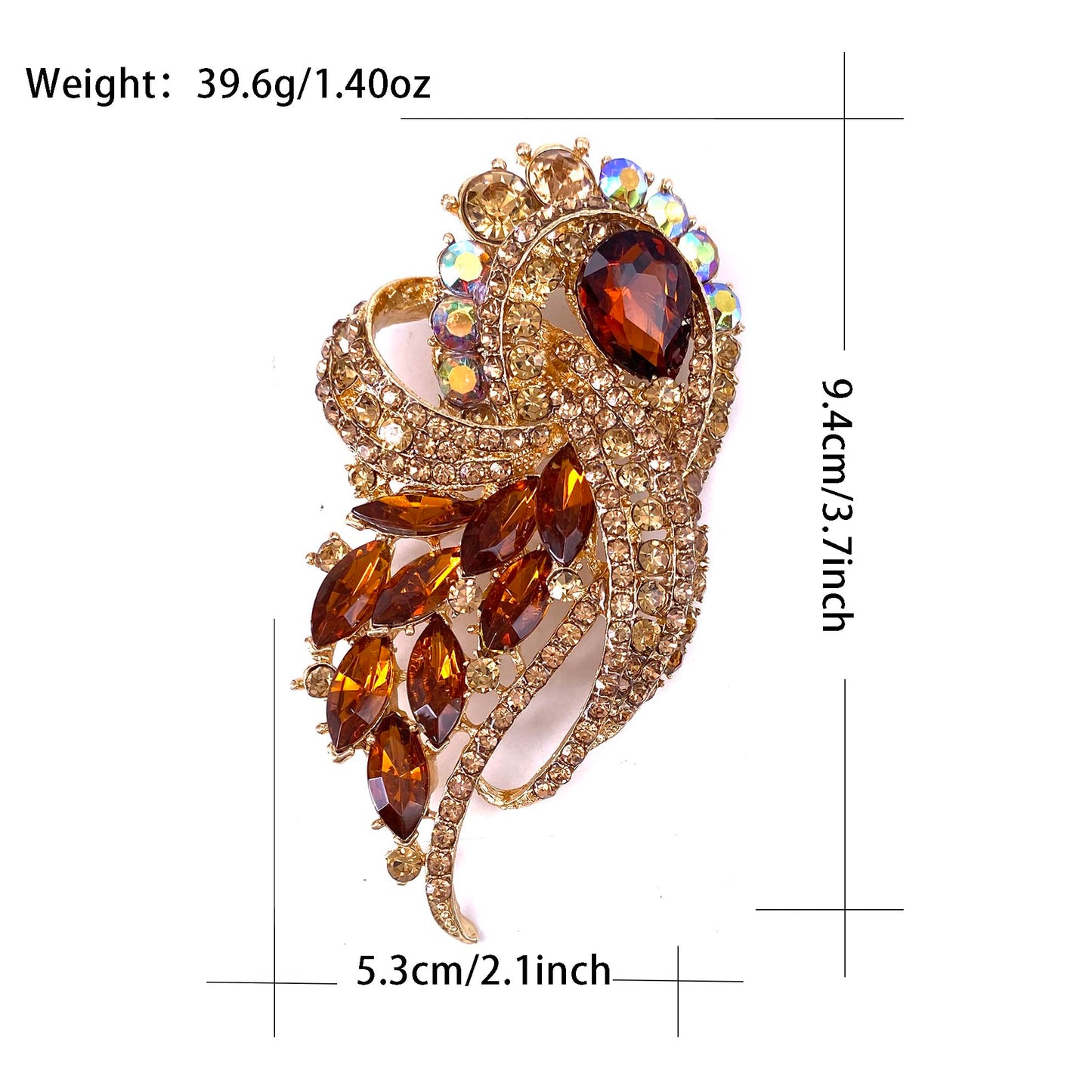 LAXPICOL Women's Vintage Brown Austrian Crystal Elegant Flower Bouquet Wing Brooch Gold Tone