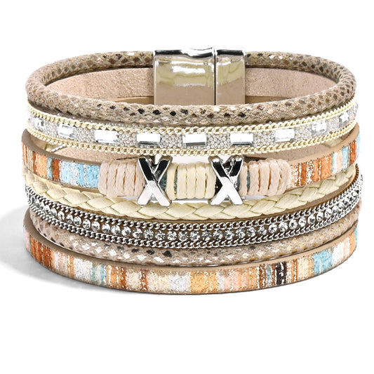 VIBILIA Boho Leather Wrap Bracelets for Women Trendy Layered Multi-Layer Boho Bracelets with Strong Clasp Jewelry for Women-Khaki