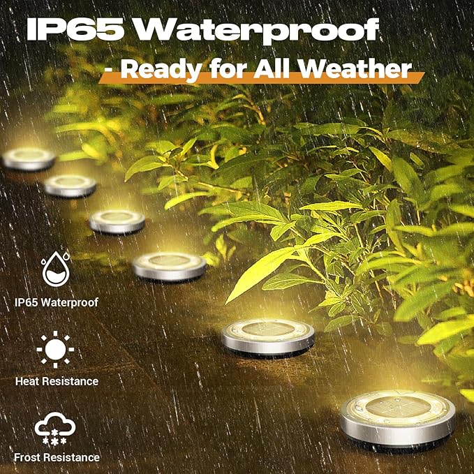 Solar Ground Lights, 18 Pack Flat Solar Light Outdoor Waterproof, Bright LED Solar Disc Lights, 3000K Warm White Landscape Lighting for Outside Yard Garden Pathway Driveway Lawn