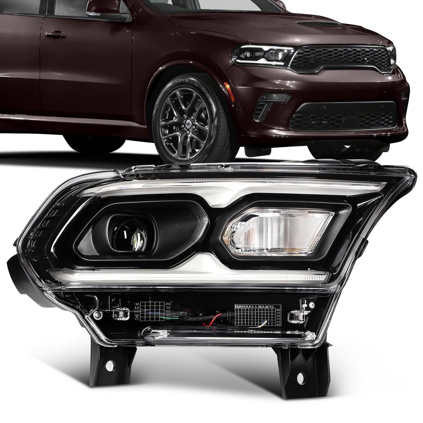 SCITOO Headlight Assembly Fit 2021-2024 for Dodge Durango Black Housing Clear Lens Right Side Headlight 68433778AF
