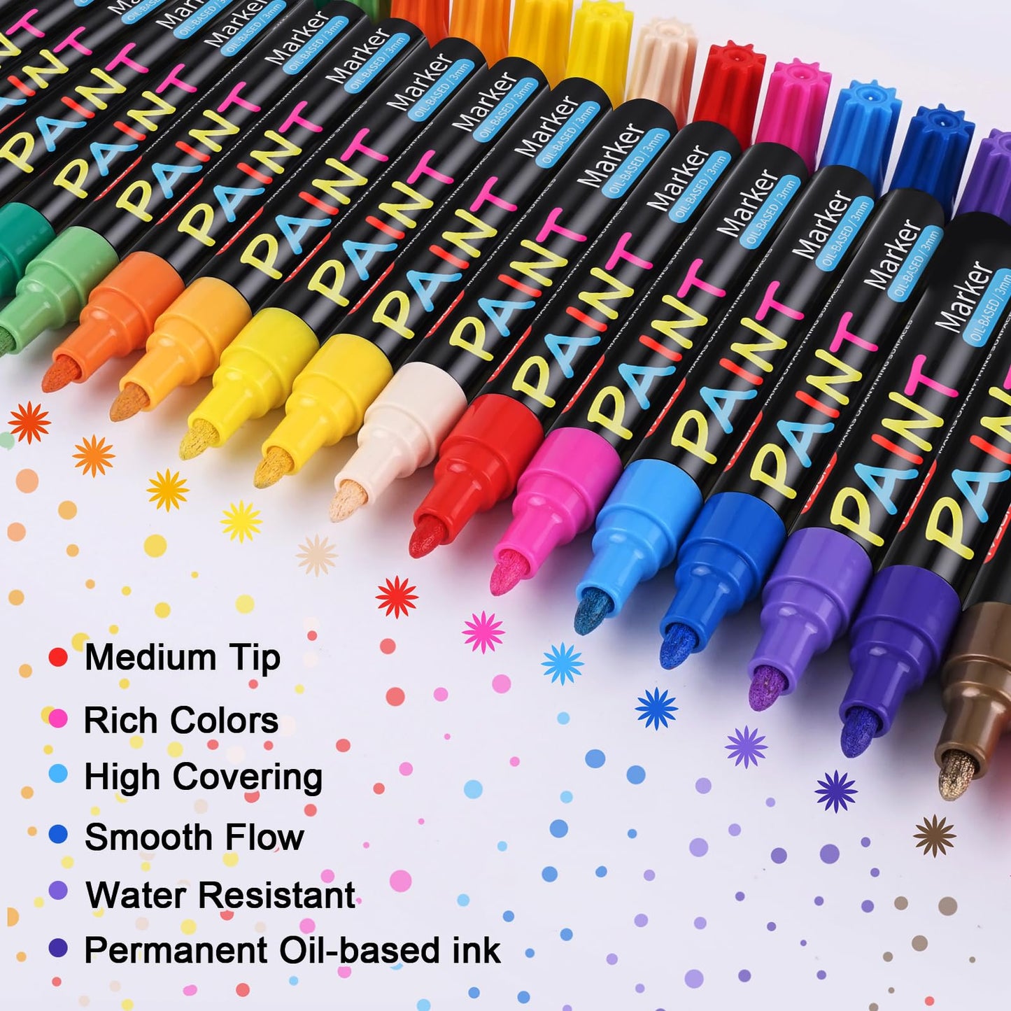 IVSUN Paint Pens Paint Markers, 20 Colors Oil-Based Waterproof Marker Pen Set, Never Fade Quick Dry and Permanent, Works on Rocks Painting, Wood, Fabric, Plastic, Canvas, Glass, Mugs, DIY Craft