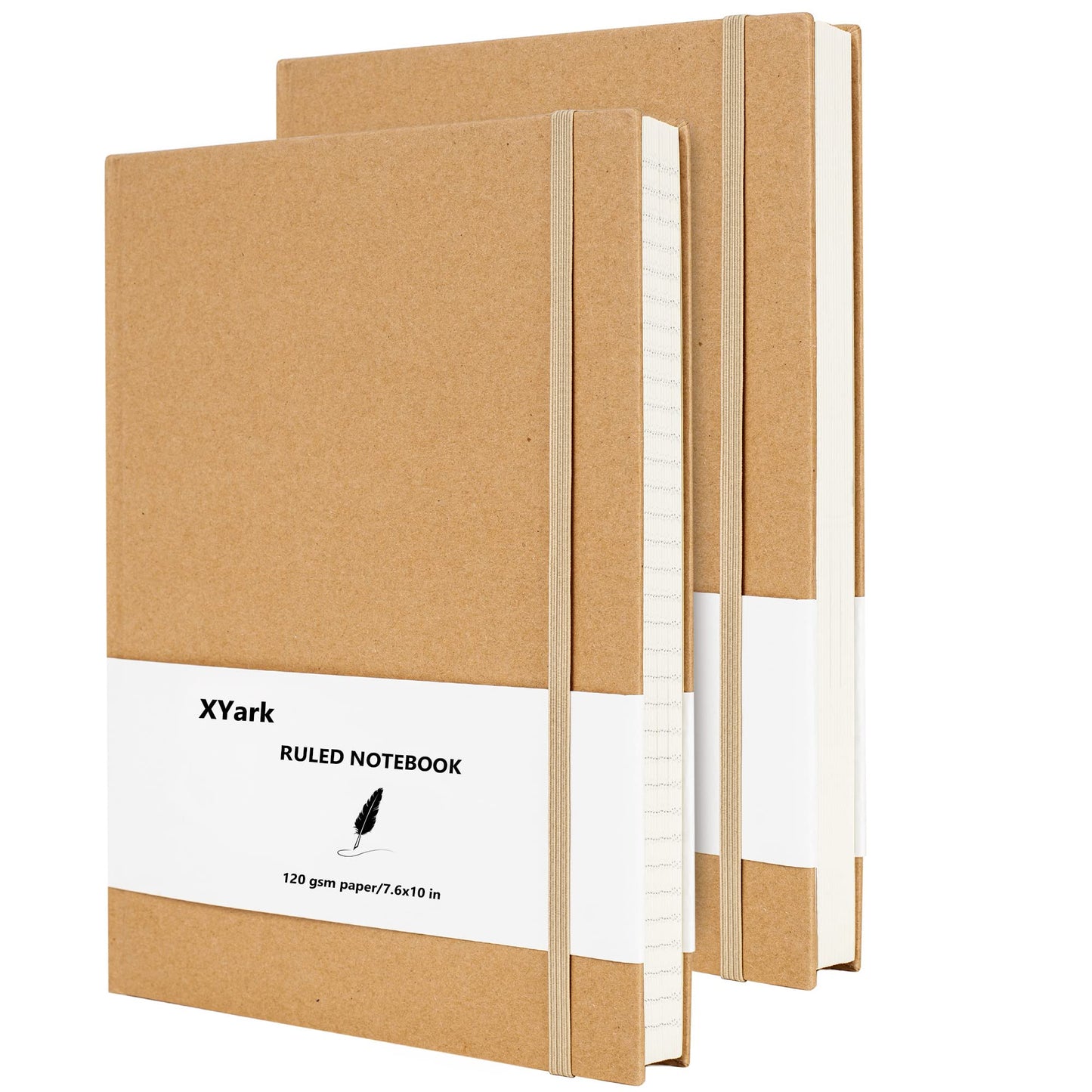 XYark Large B5 Line Notebook Journals, College Ruled Kraft Hardcover Sketchbook Subject Composition Notebooks with Lined Paper, 2 Pack, 120GSM, 102 Sheets, 7.6x10 inch, Travel Journal Set