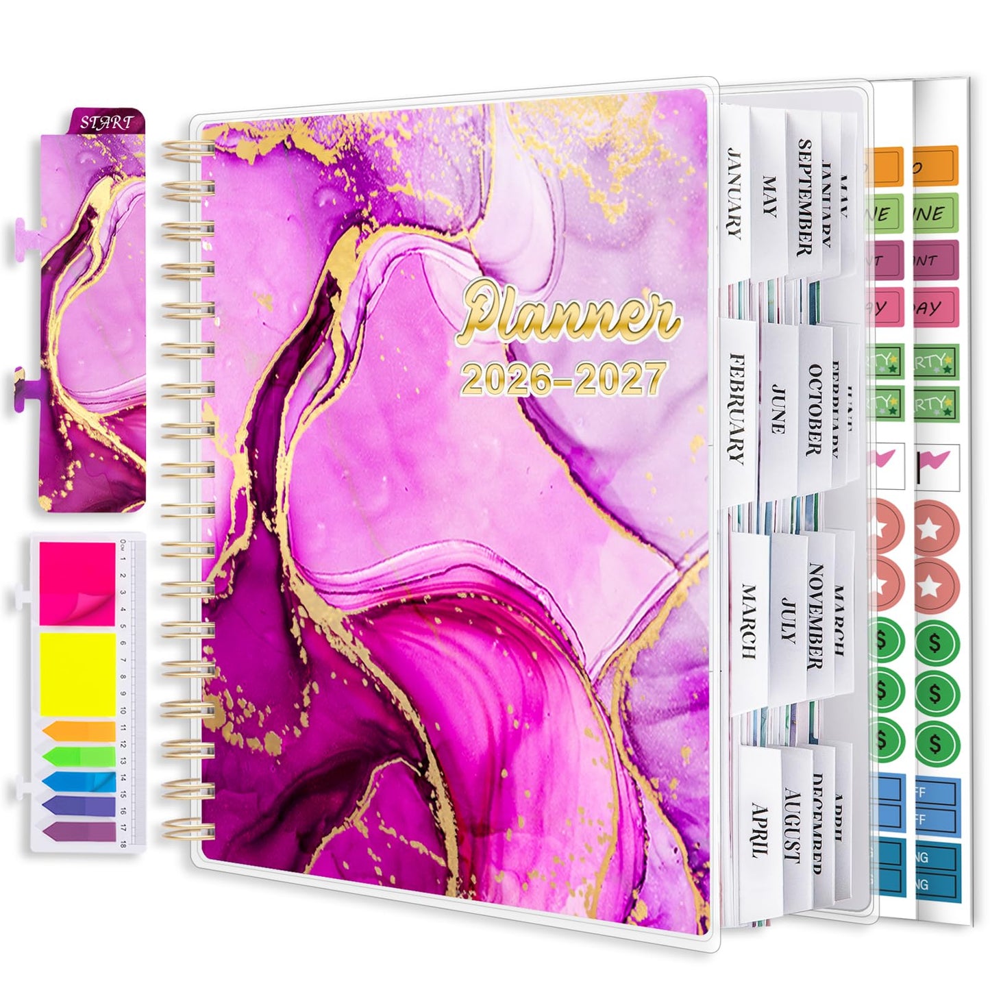 Planner 2026-2027, Large 18 Months Academic Daily Weekly Monthly Planner Yearly Agenda Jan. 2026–June. 2027, 7.9" x 9.8", Page Tabs, Separator Page, Pocket Folder, Bookmark, Stickers, Sticky Note Set