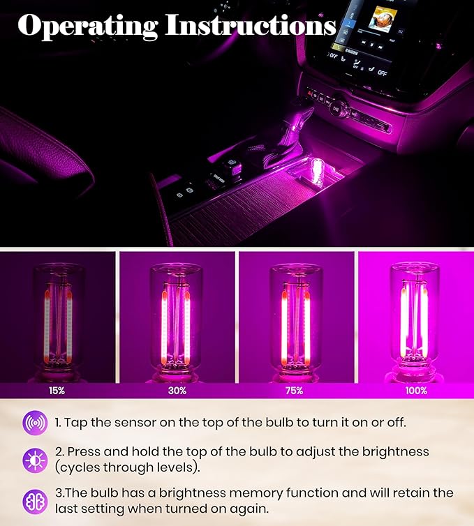 USB Retro Car Lamp, Touch-Control Portable LED Car Ambient Light, USB Powered Night Lights, Suitable for Bedroom, Camping, Holiday Decorations.(Pink Light)