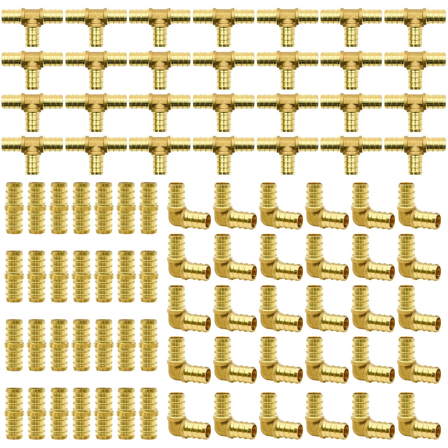 90pcs 1/2" PEX Fittings, Elbow TEE Straight Couplings Set, PEX Brass Crimp Fitting Combo with Tees, Elbows, Straights