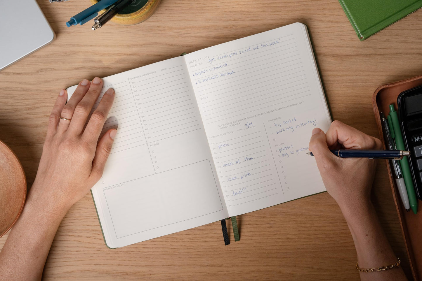 Anecdote 2026 Planner: 52 Week Daily Planner, Yearly, Monthly & Weekly Workflow for Planning Your Success – Vegan Leather Hardcover, Start Anytime & Achieve your Goals - Olive Green