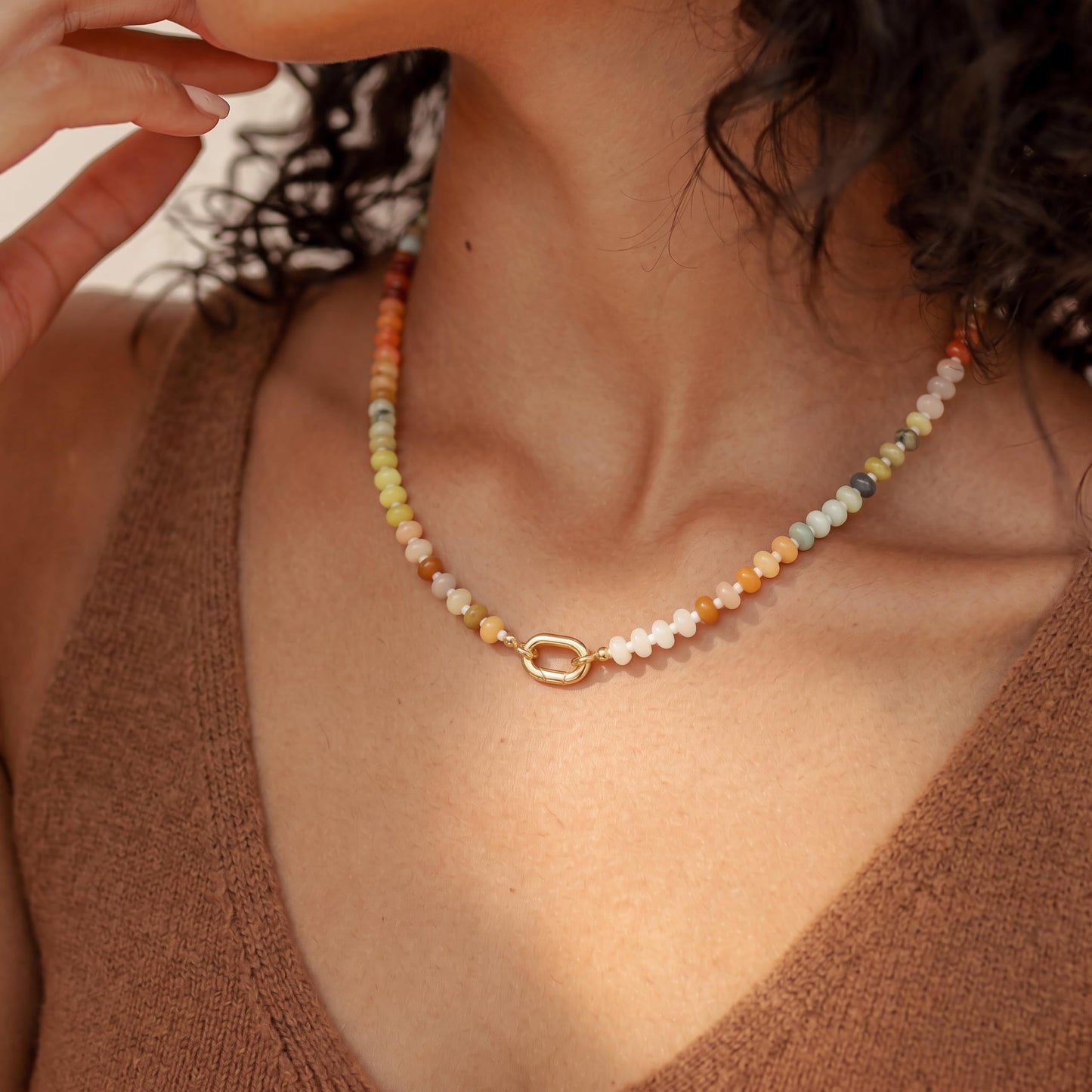 CONRAN KREMIX Colourful Stone Beaded Necklace for Women,Natural Gemstone Bead Choker Necklaces Boho Summer Beach Layering Necklace Jewelry Gift for Women
