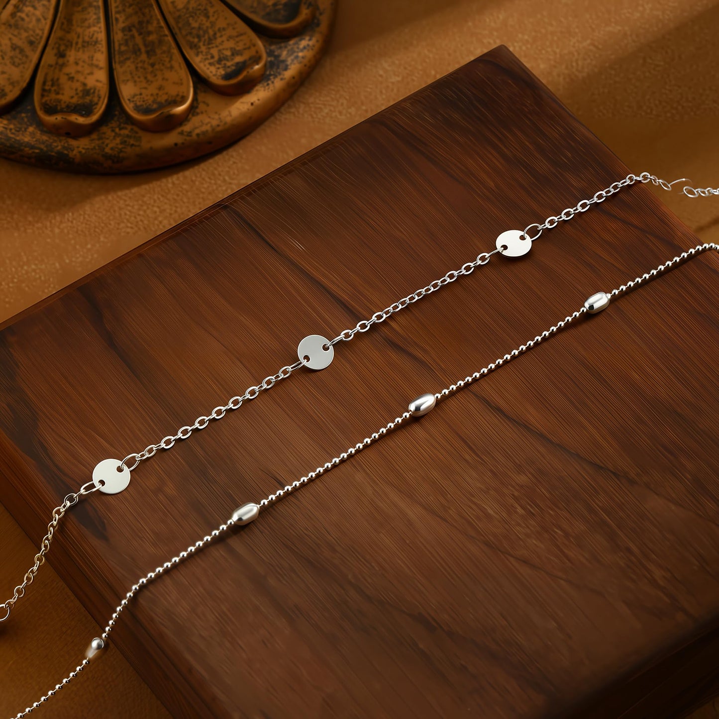 Sargetou 14K Sterling Silver Plated Waist Chain for Women Waterproof,Beaded Sequin Body Jewelry Chains Sexy Bikini 2PCS Belly Belt Beach Gift Adjustable 26.5-33Inch