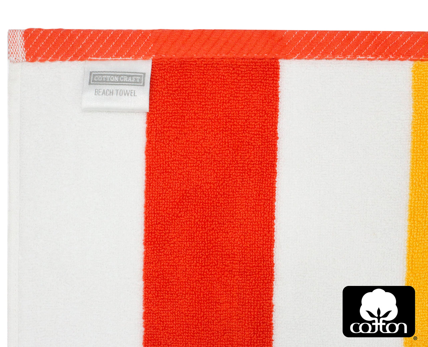 COTTON CRAFT Oversized XL Beach Towel 35 x 70-2 Pack 100% Cotton Velour - Big & Huge - Pool Picnic Bath - Double Woven Thick Extra Plush Super Soft Luxury - 630 GSM - Cabana Stripe Orange Yellow