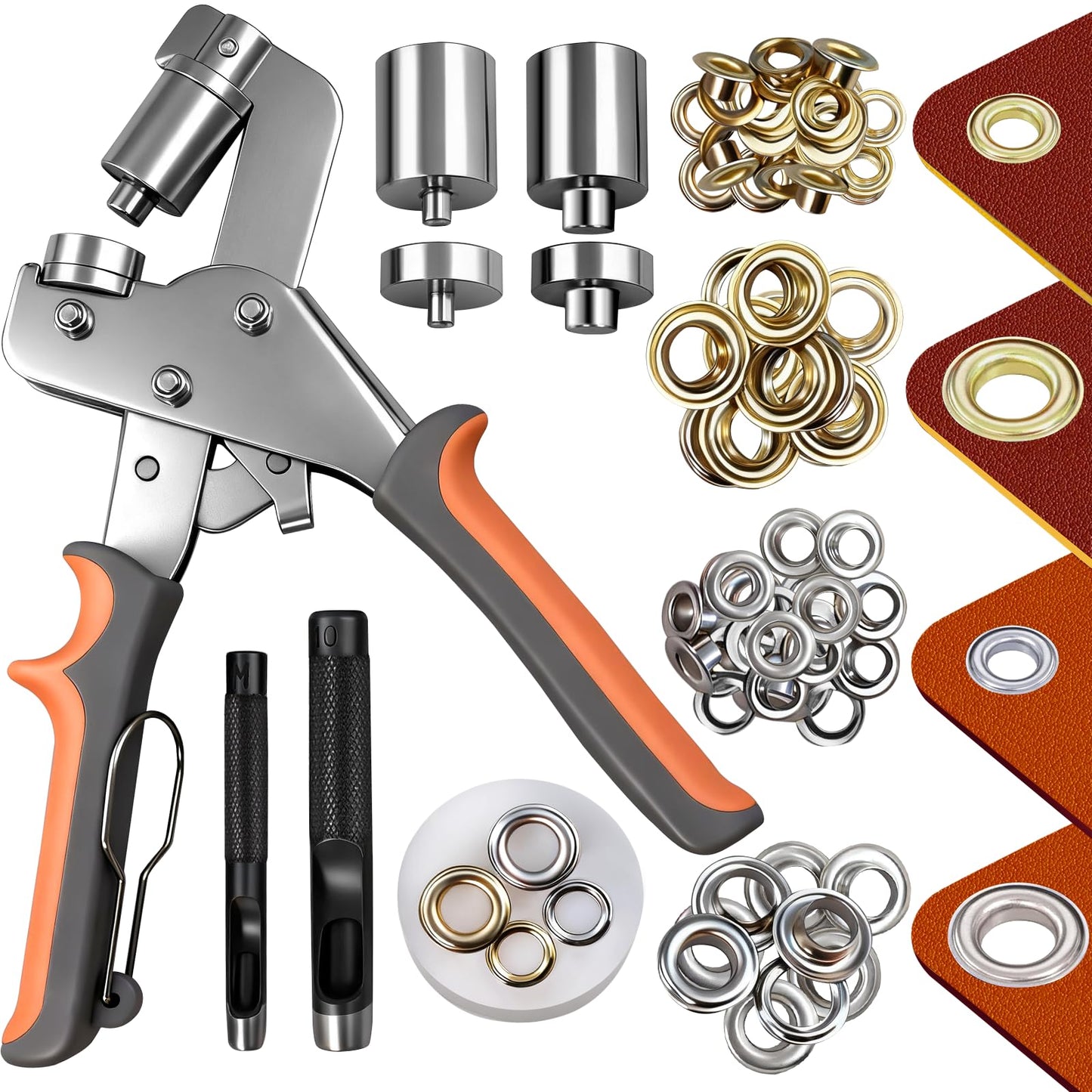 SBGGRL Grommet Kit of 1/4" and 3/8" Punch with 500 Pcs Metal Eyelets,Handheld Heavy Duty Eyelet Pliers Rivet Press Tool Set for Tarps Leather Crafts Fabric Tents Canvas