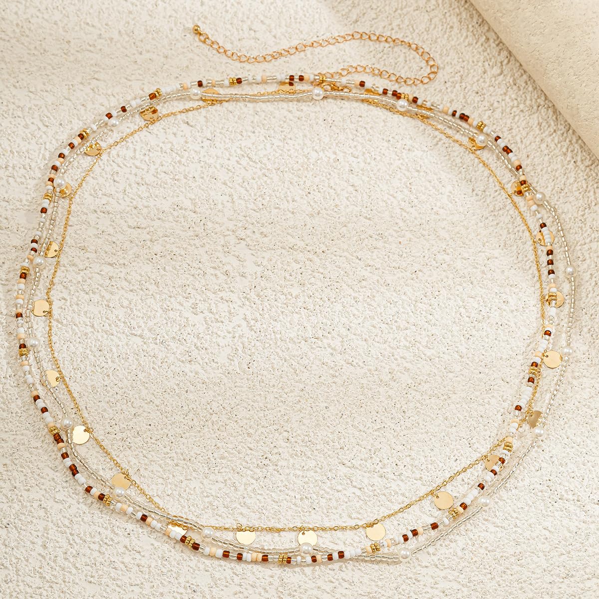 JFORYOU Gold Waist Chain for Momen 3PCS Layered Belly Chain Jewelry Summer Beach Beads Belly Waist Chain Adjustable Bikini African Boho Body Chain for Women