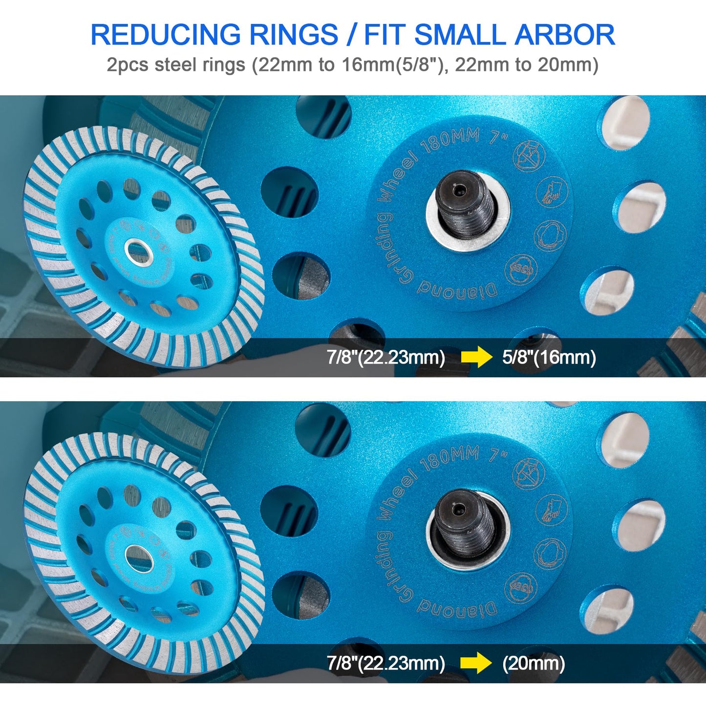 SWIGRANCE Diamond Concrete Grinding Cup Wheels 180mm 7" Turbo Row Segment, Fits 7/8" Arbor, Shaping Polishing Cleaning Concrete Masonry Marble Granite Brick