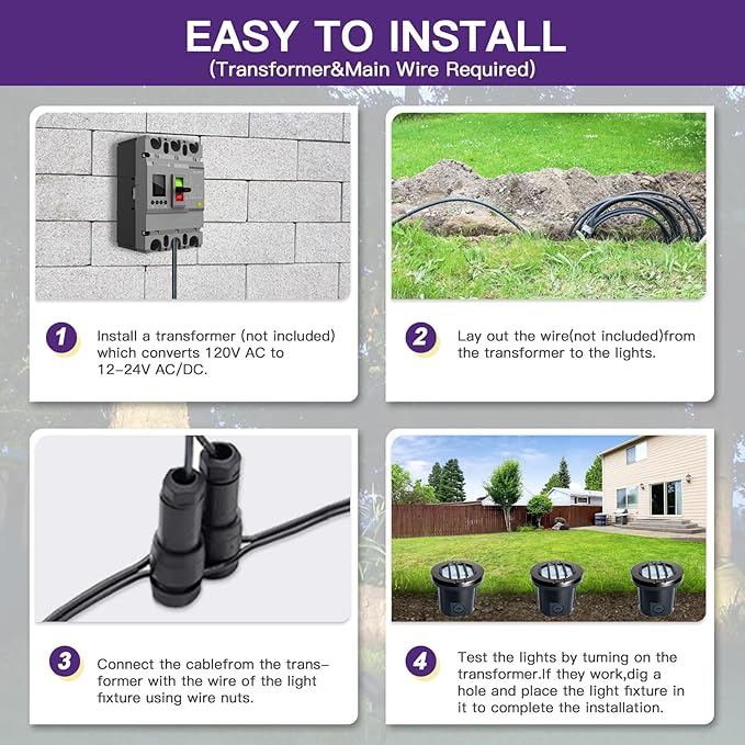 6W Well Lights, Grated Top, 3000K, 12-24V AC/DC, Outdoor In-ground Lights with Wire Connectors, IP65 Waterproof Low Voltage Lighting for Garden Fence Pathway Deck, ETL Certified, 12 Pack