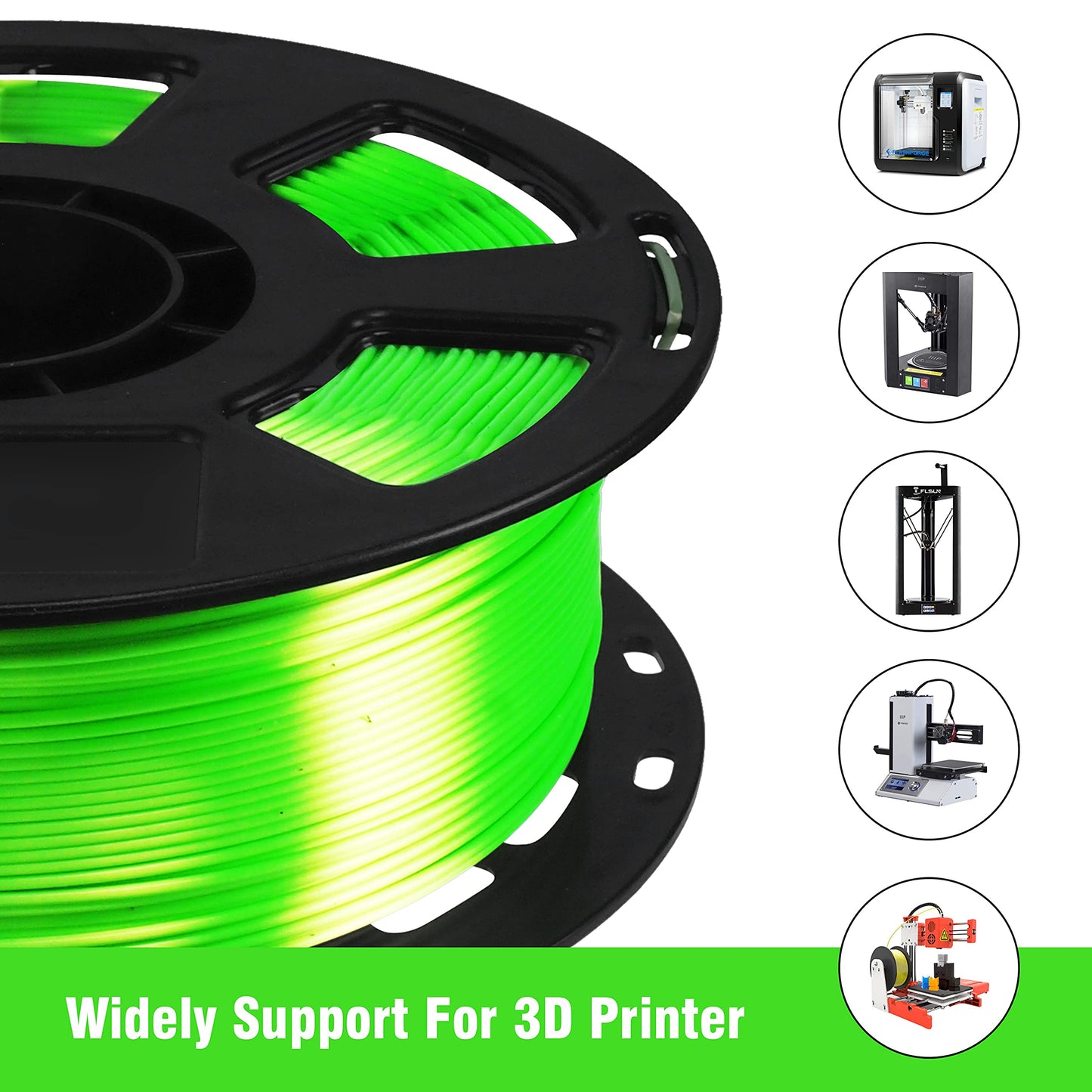 Shiny Silk Bright Lime Green PLA 3D Printing Material, 1kg 2.2lbs 1.75mm 3D Plastic Material, Widely Support for FDM 3D Printer, Easy to Print with Extra Sample by BBLIFE