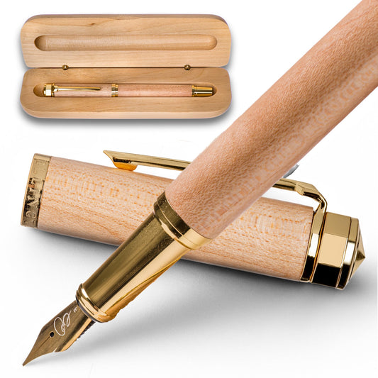 Ellington Pens Luxury Wood Fountain Pen Set – Medium Nib - Includes 6 Ink Cartridges, Wooden Pen Gift Box, Ink Converter - Wood Pen For Writing, Calligraphy, Journaling, Drawing (Maple Harmony)