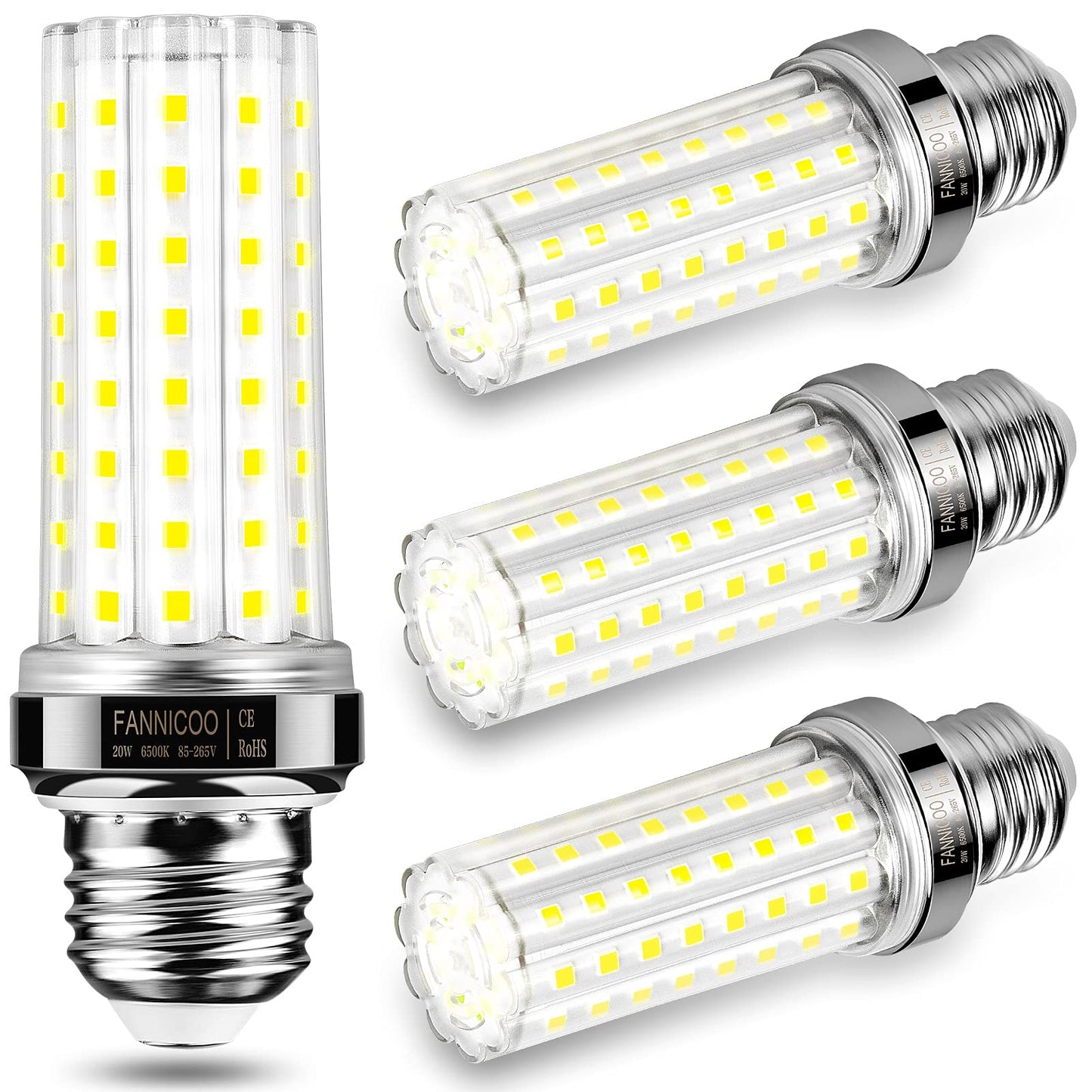 FanNicoo LED Corn Light Bulb 150W Equivalent 2500 Lumen 6500K Cool Daylight White 20W E26/E27 Base Non-dimmable Ceiling Fan Corn Lighting for Home Garage Warehouse Indoor LED Corn Bulbs Pack of 4