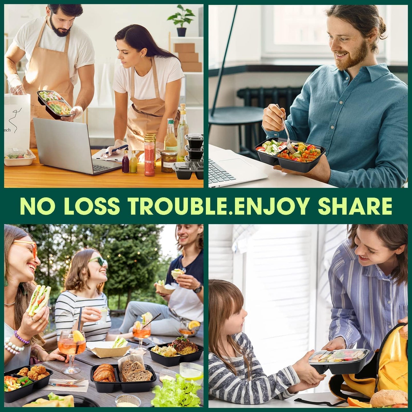 100 Pack (200-Piece)32 oz Meal Prep Containers,2-Compartment Reusable Food Storage Containers with Lids,Microwave Freezer Dishwasher Safe,Sturdy Leakproof&BPA Free Bento Box for To Go Take Out