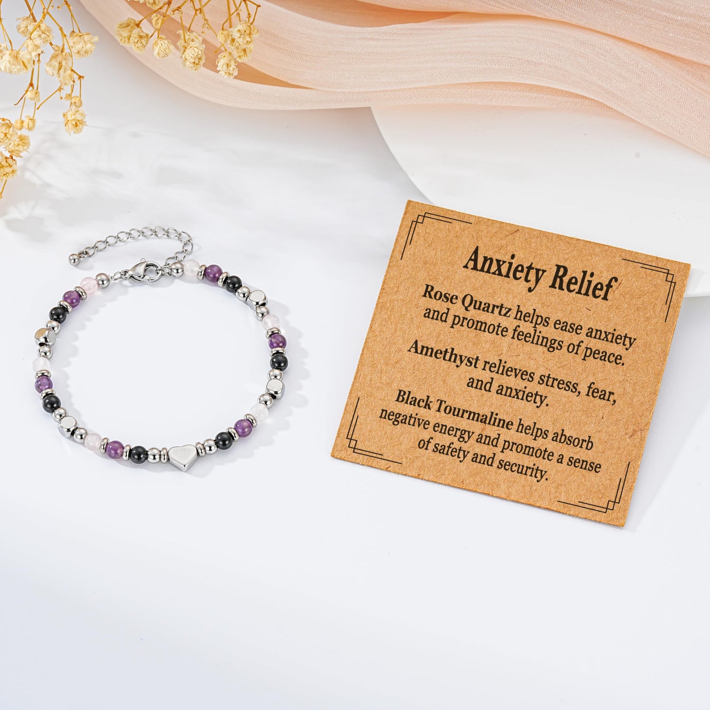 Pavkki Anxiety Relief Bracelet for Women Items Gifts Stress Healing Crystals Kalm Menopause Depression Best Friend Anti Comfort Buddha Panic Attack Worry Congratulations Jewelry Natural Stones