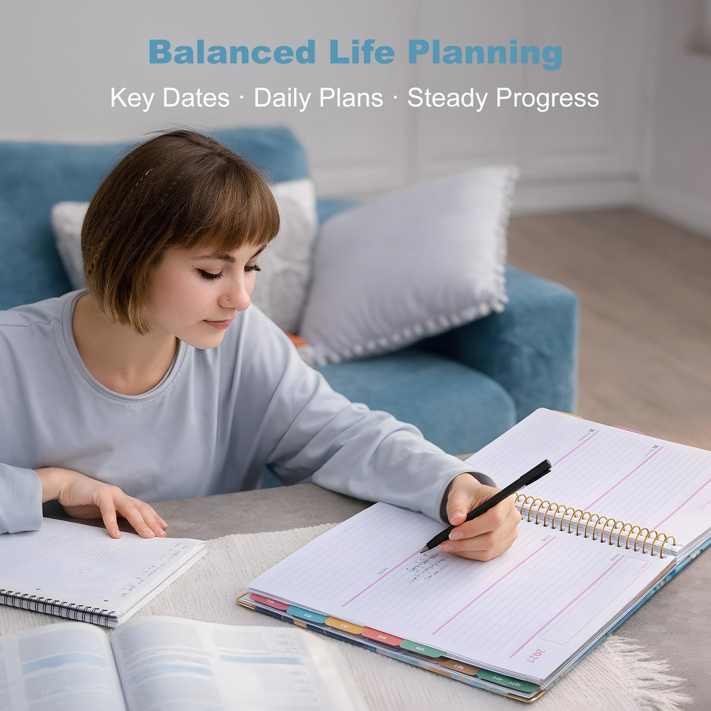 CAGIE Planner 2026-2027, 18 Month Weekly and Monthly Planner, Marble Design Calendar with Tabs, Jul 2026–Dec 2027, Large 8.5" x 11" A4 Hardcover Spiral Agenda Planner for Home, Work, School and Teacher (Blue）
