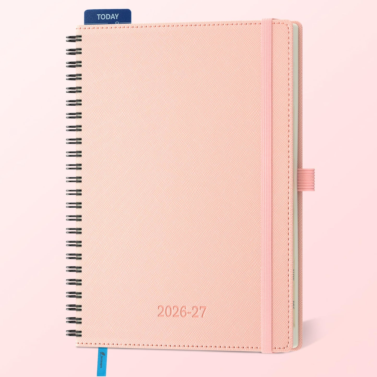 IN-LUXPRO Planner 2026-2027 Daily Weekly and Monthly,8.5"x6.5",18 Months Spiral Bound Calendar Agenda with Self-adhesive Pen Holder,2026 Academic Plan with Vegan Leather Soft CoverPink