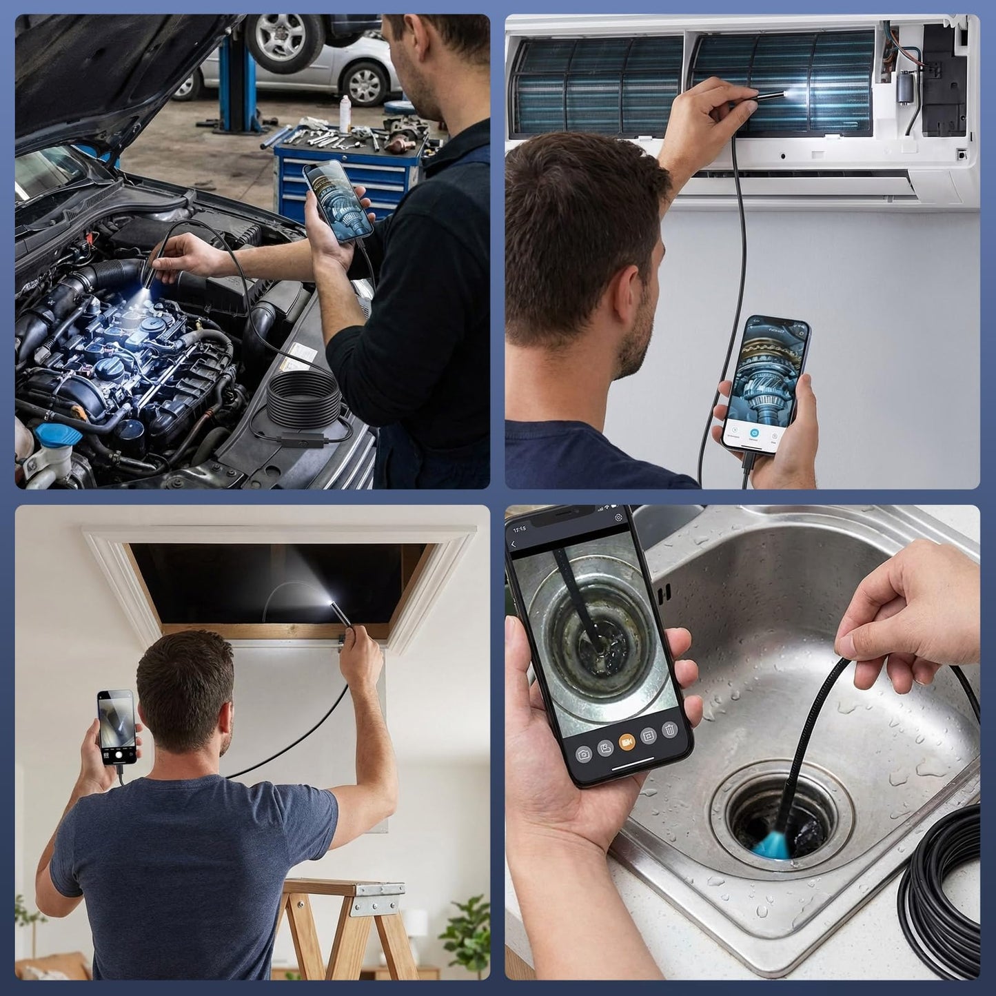 Endoscope Camera with Light, 1920P HD Borescope Camera with 8 Adjustable LED, 16.4FT Semi-Rigid Snake, IP67 Waterproof 8mm Inspection for iOS and Android (Single-Lens)