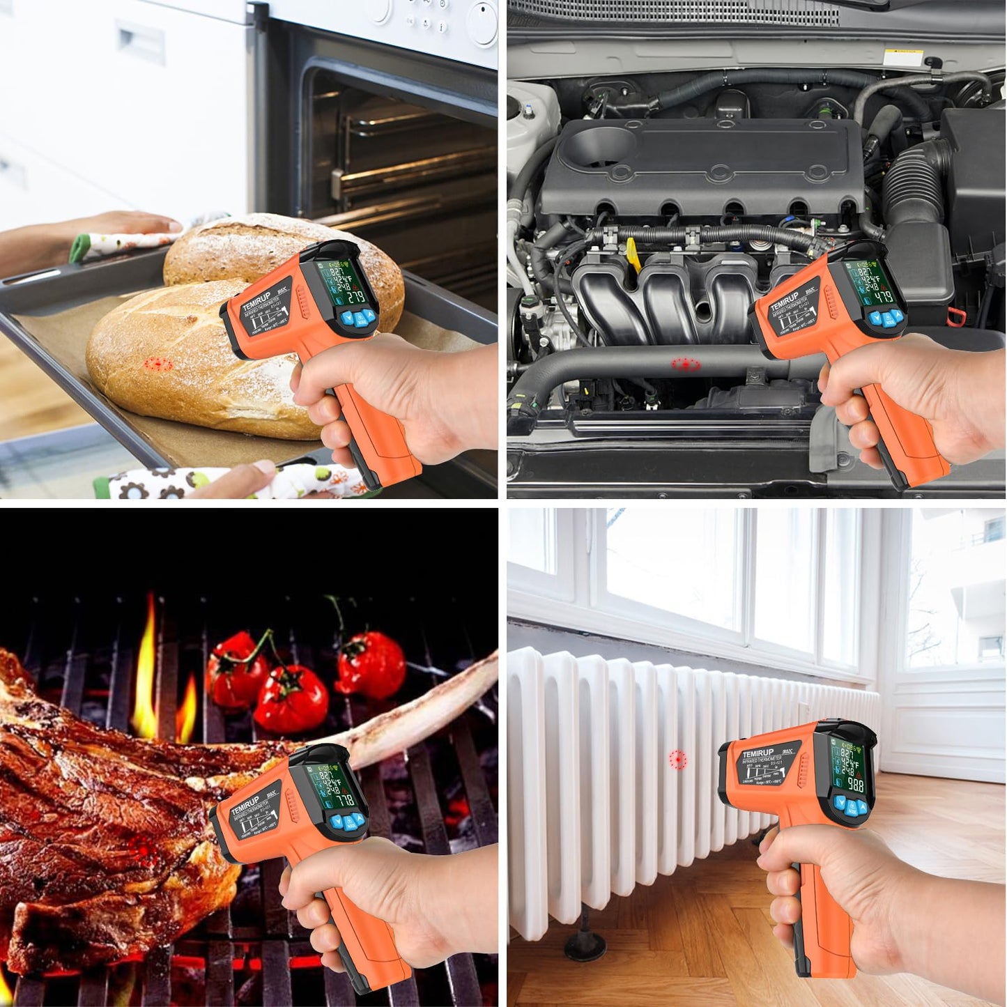 Infrared Thermometer Gun, Non Contact Digital Laser Thermometer Temperature Gun with Color LCD for Cooking, Home Repairs, Humidity Measurement, Adjustable Emissivity -58°F to 1472°F(-50~800°C)