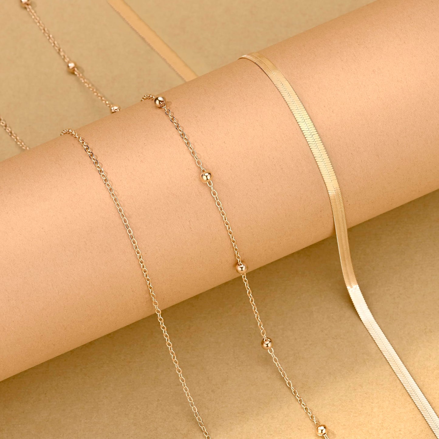 HERSIN Waist Chain for Women, 3 Pairs 14K Gold Plated Layered Belly Belt Chains Beach Waist Beads Chain Waterproof Herringbone Snake Body Chain Summer Jewelry Accessories for Women