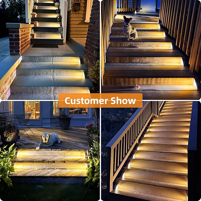 VOLISUN Solar Step Lights Outdoor Waterproof, LED Outdoor Stair Lights, Solar Step Light for Outside, Warm&Cool White Deck Light Decor for Stair,Front Porch and Patio(Gray,12 Pack)