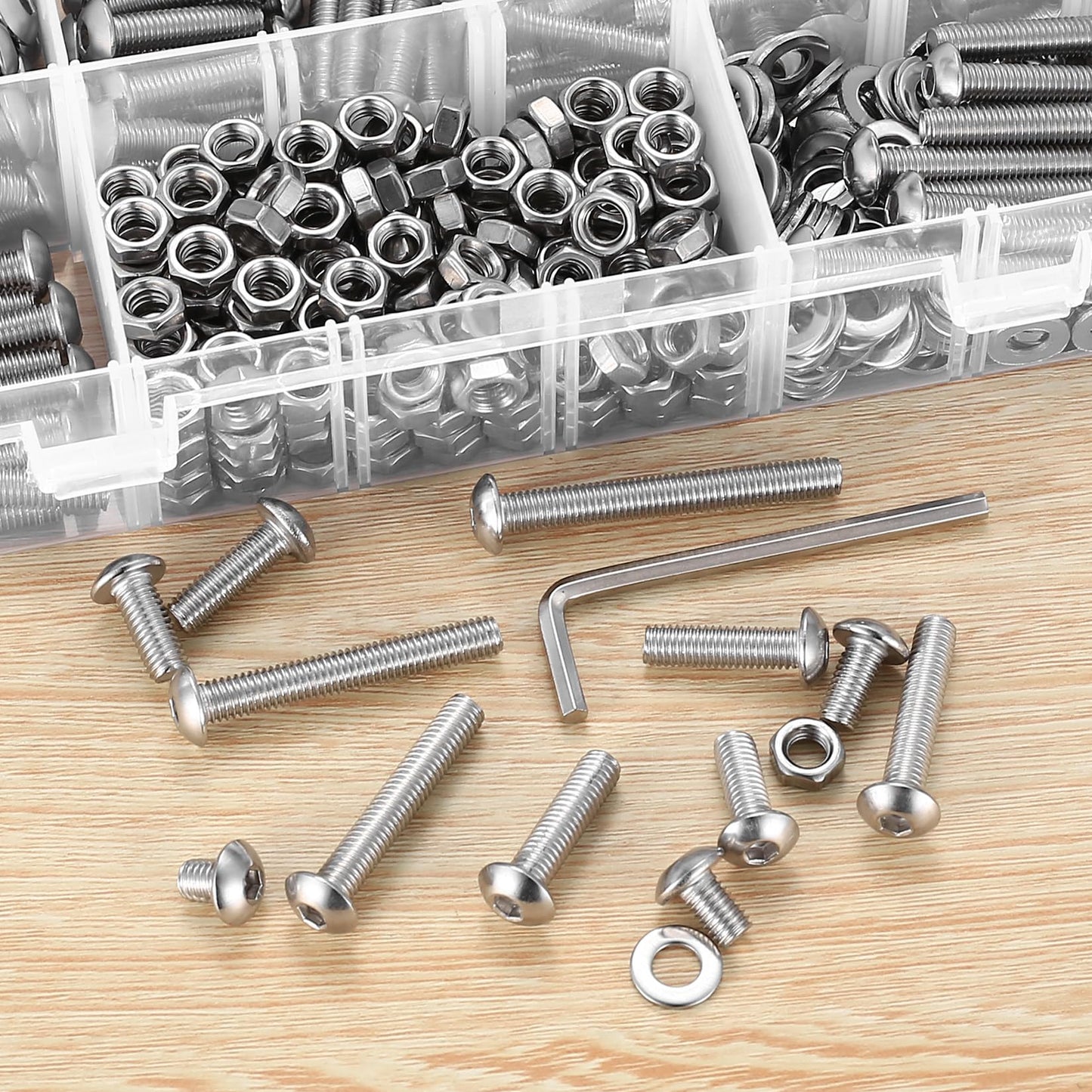 690 Pcs M5 Nuts and Bolts Assortment Kit, Pan Head Machine Screws and Nuts, Stainless Steel Hex Button Head Socket Cap Screws Bolts and Washers, Metric Screw Assortment, Fully Threaded