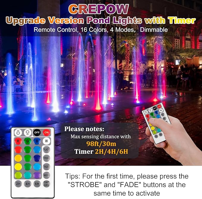 RGBW Pond Lights with Timer,18 LED Underwater Submersible Fountain Lights,Remote Control IP68 Waterproof Color Changing Spotlights for Fish Aquarium Tank Yard Garden Pool (Set of 5)