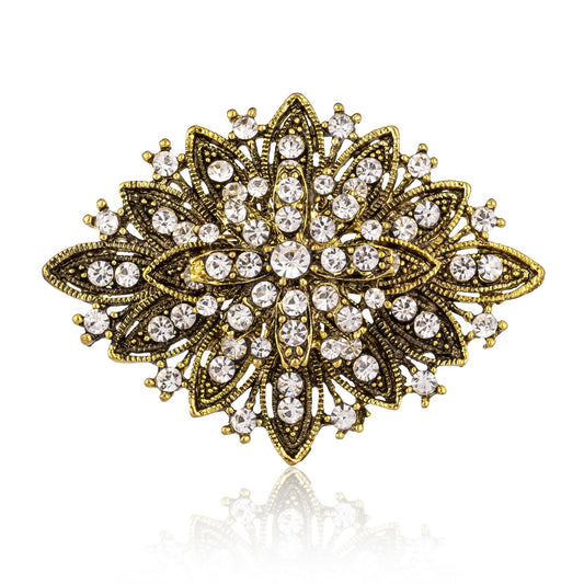 HAISWET Vintage Art Deco White Crystal Rhinestone Brooch Pin for Women Retro Color