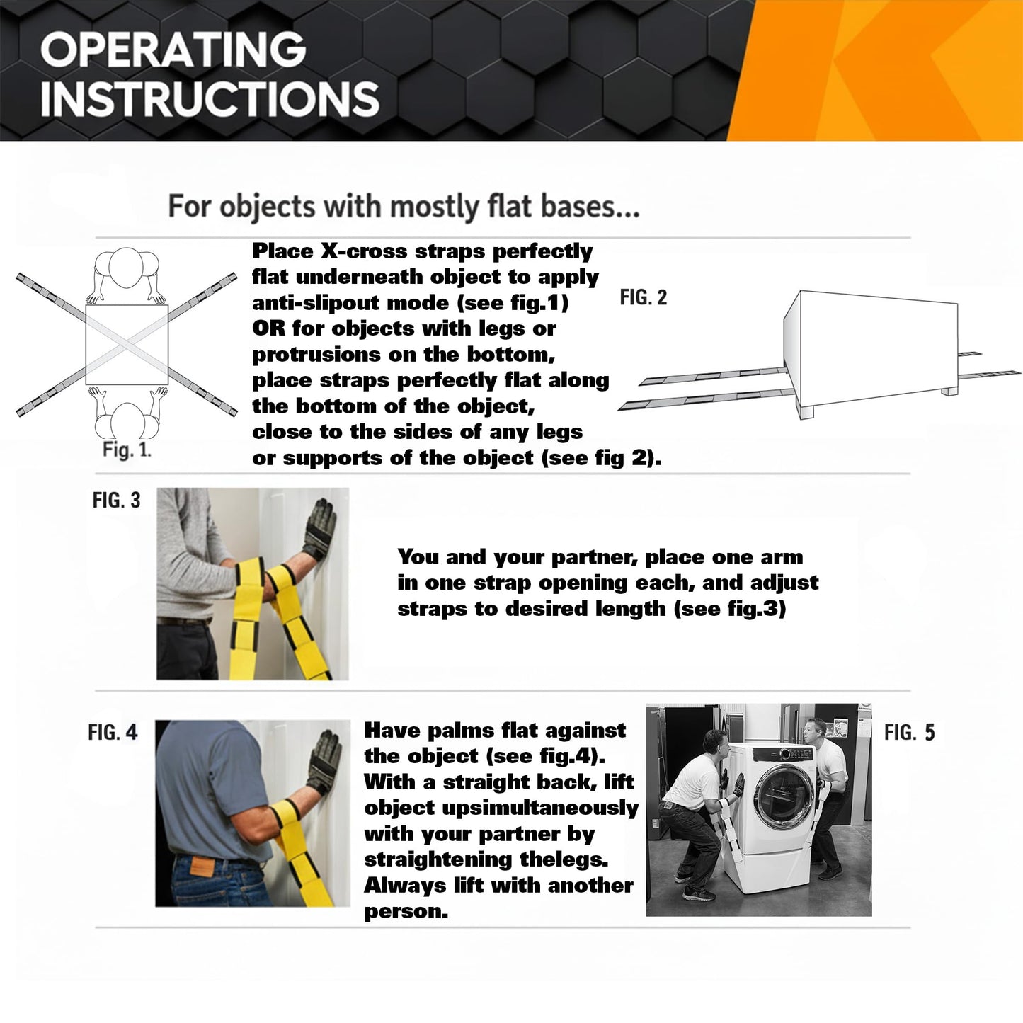 KEEPER Two Person Adjustable Lifting and Moving Straps with 800 lbs WLL, Ergonomic Design, for Safe, Scratch-Free Moving