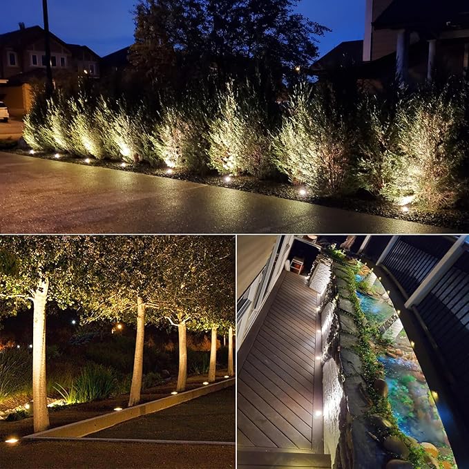 RNEHON 10W In-Ground Well Light,Voltage 12-24V, In-Ground Lighting, Low Voltage Landscape Pathway Lights, IP67 Waterproof, Aluminum, 3000K Outdoor Lighting for Yard,Lawn,Garden,Patio,Pack of 6