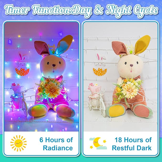Easter String Lights Battery Operated, Pastel Easter Lights with Timer 16.4ft 50LED White Wire Fairy Lights for Easter Decorations Garland Outdoor Indoor Party