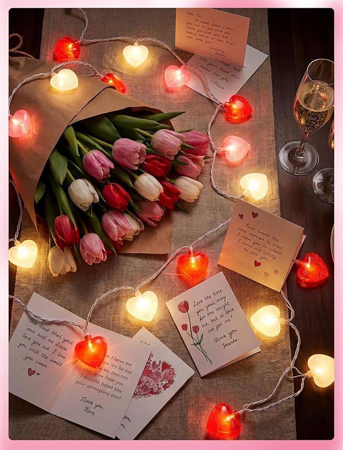 Heart String Lights Plug in, 8.5FT Valentine Lights Indoor Outdoor, Heart Shaped Glitter String Light with 10 LEDs, UL Listed, IP44 Waterproof for Valentine’s Day Decor
