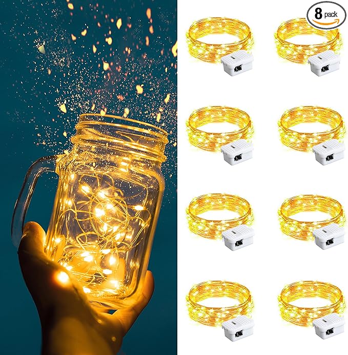 ZGWJ 8 Pack Fairy Lights Battery Operated, Warm White Twinkle String Lights 20 LED 7FT Waterproof 3 Lighting Modes for Bedroom, Halloween, Christmas, Party Indoor and Outdoor Decoration