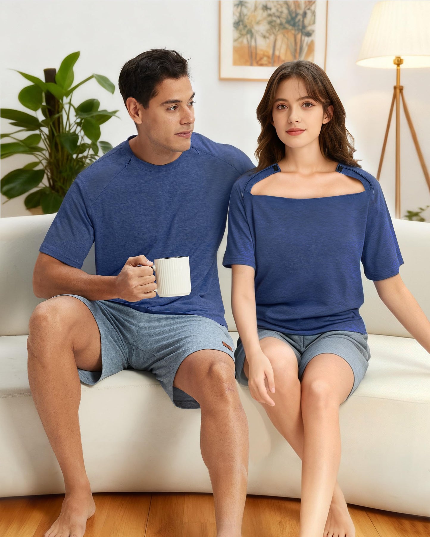 AJOHC Chemo Port Recovery Shirt for Men & Women|2-Side Zippers with Assist for Easy On/Off–Shoulder Surgery & Chemo Must-Have, X-Large