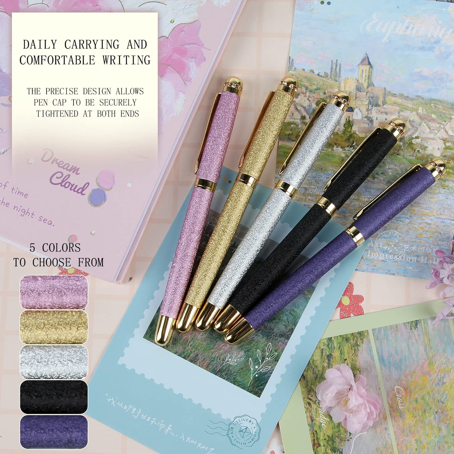 BOCIYER Rollerball Liquid Ink Pens,Best Luxury Ball Pen Gift Set for Women,Black Ink Fancy Pen Refillable for Executive Office,Professional,pretty pens,cool pens,Nice cute Designer Pens(Purple)