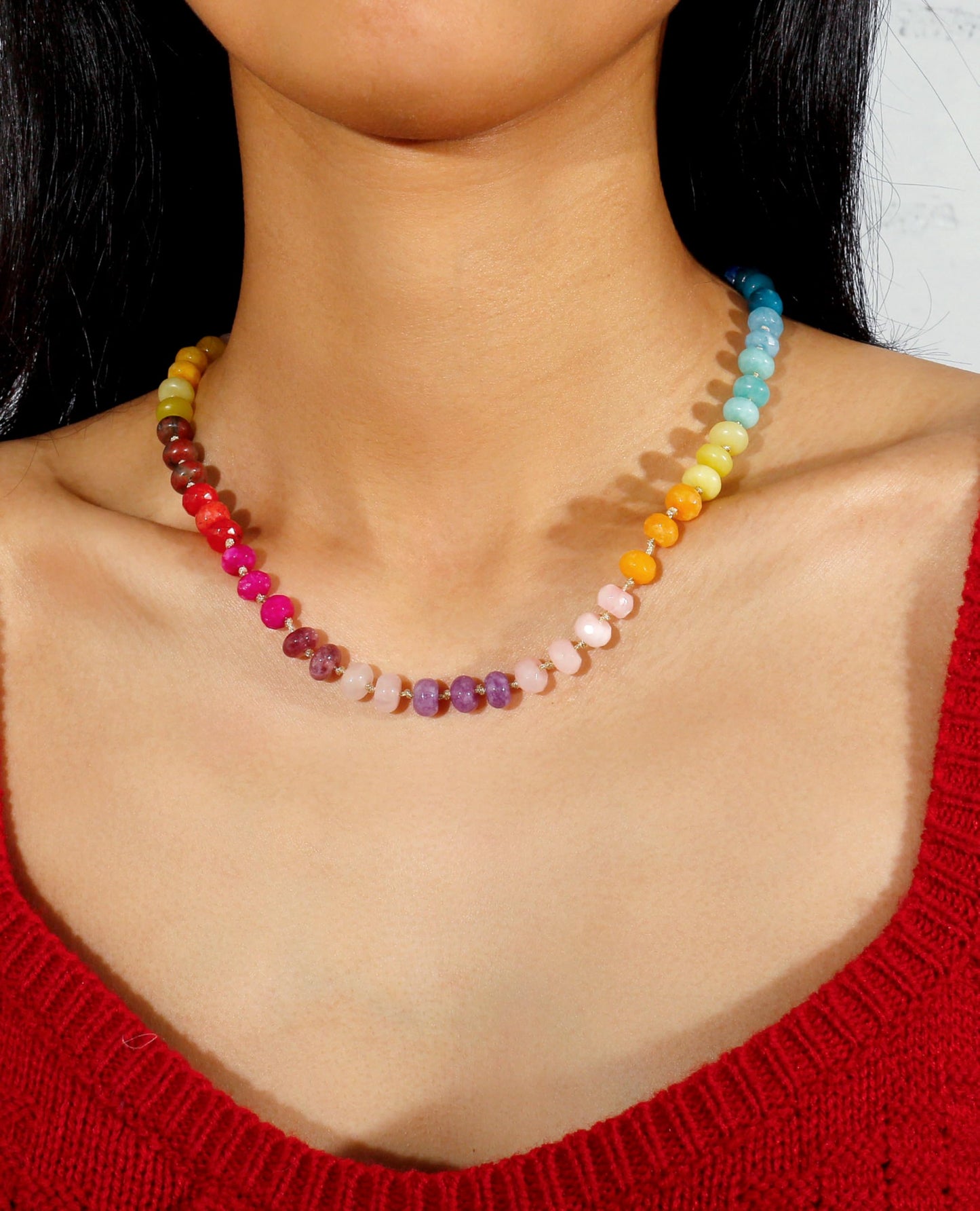 Gemstone Beaded Necklace for Women Colorful Natural Stone Freshwater Pearl Surfer Beach Rainbow Necklace Jewelry Gift (colorful -03)
