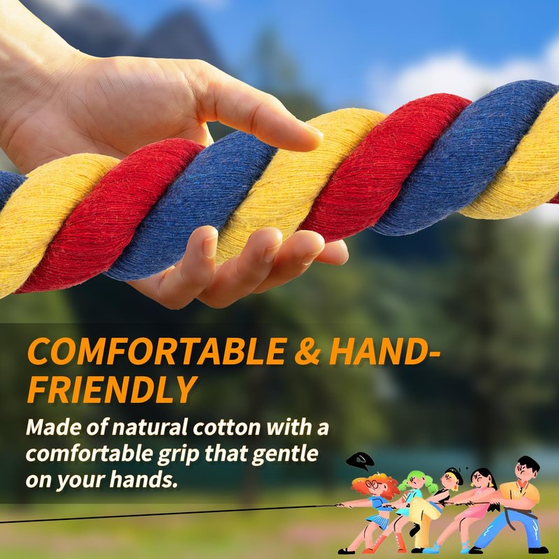 HOKINETY Tug of War Rope for Kids & Adults - 20ft Soft Cotton Outdoor Pulling Rope with Flag for Team Building Activities Field Day Family Reunions Birthday Parties Camping Games