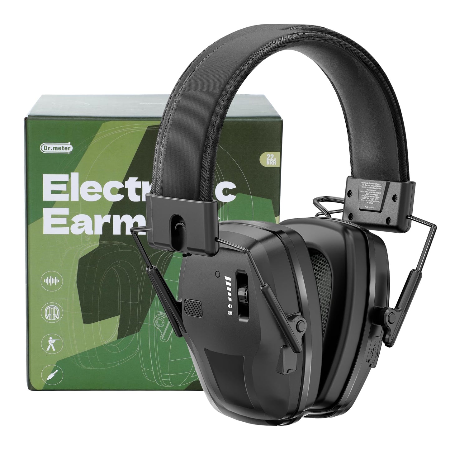 Rechargeable Shooting Protection Earmuffs with 4X Sound Amplification, Automatic Noise Cancelling Headphones Electronic Ear Muffs Music Volume Adjustable Folding for Hunting Racing Mowing