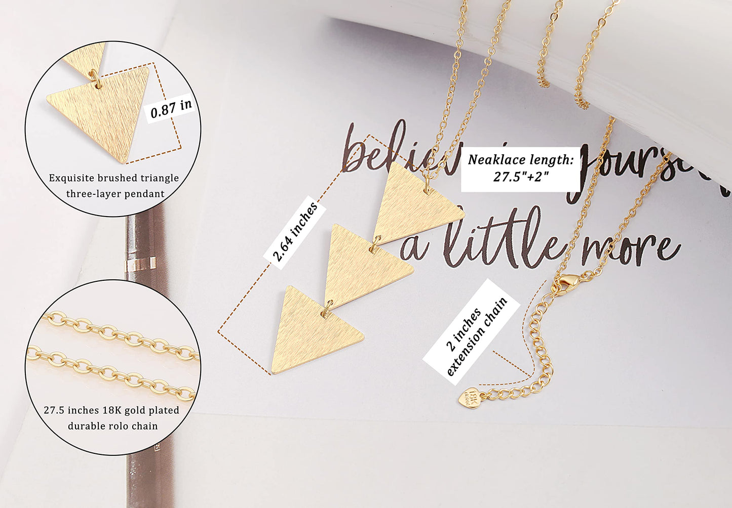 Statement Long Triangle Pendant Necklace Adjustable Dainty 18K Gold Sweater Chain Necklace Multi-Layer Pendant Fshion Jewelry for Women