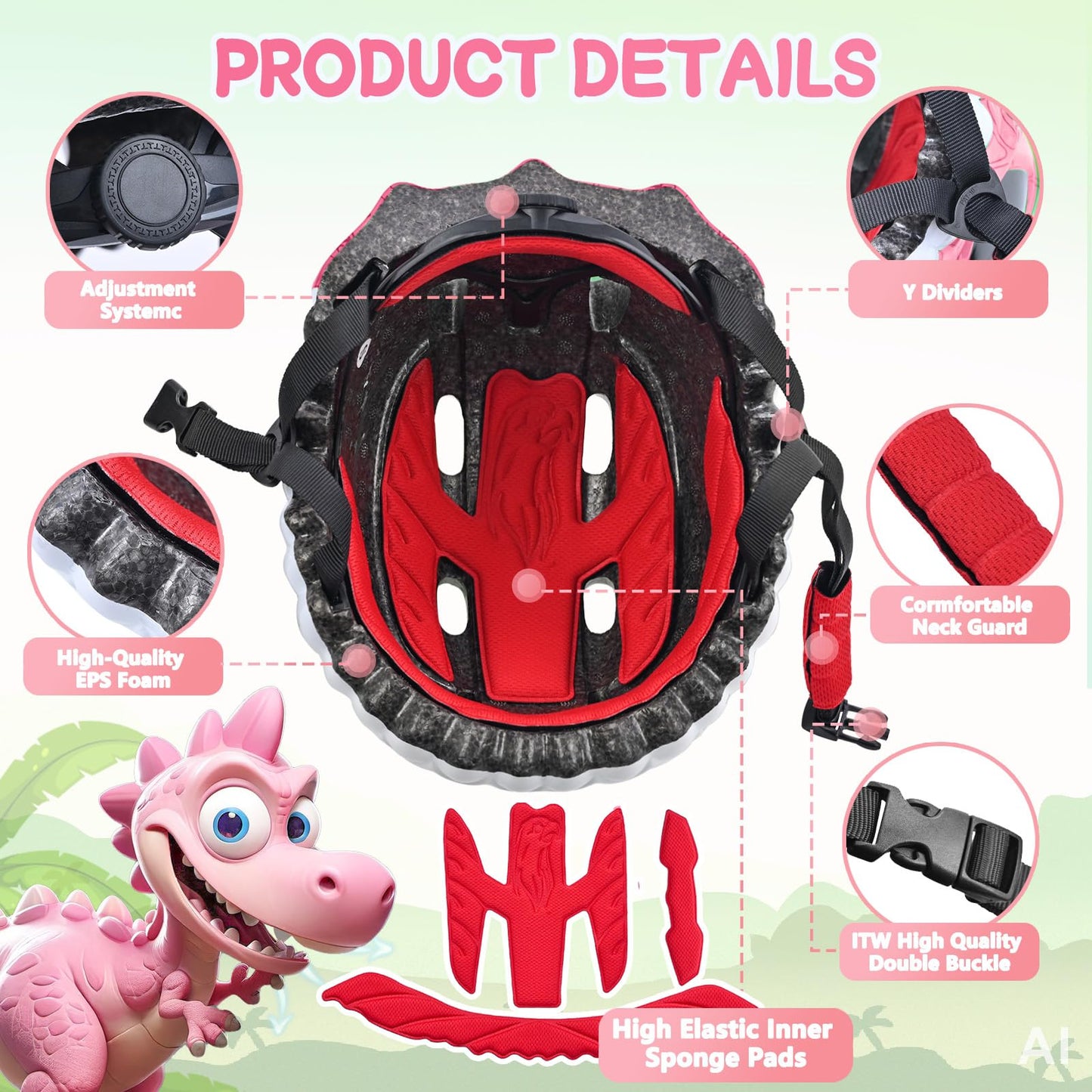 Safuty1st Toddler/Kids Bike Helmet Set for Boys Girls 3D Adjustable Kids Helmet Multi-Sports Skateboard Scooter Cycling Roller Balance Bike